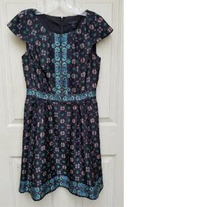 J Crew Black Blush Blue Floral Silk Dress - Sz 2